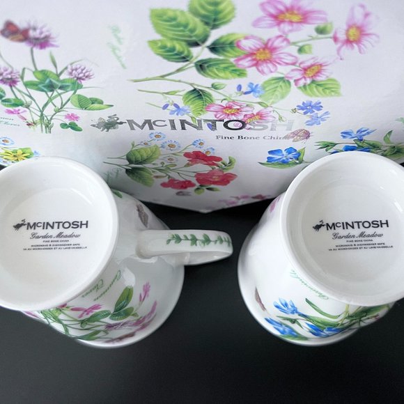 McIntosh Fine Bone China Garden Meadow 2pc Mug Set in Heart Shaped Gift Box NEW - Picture 5 of 7
